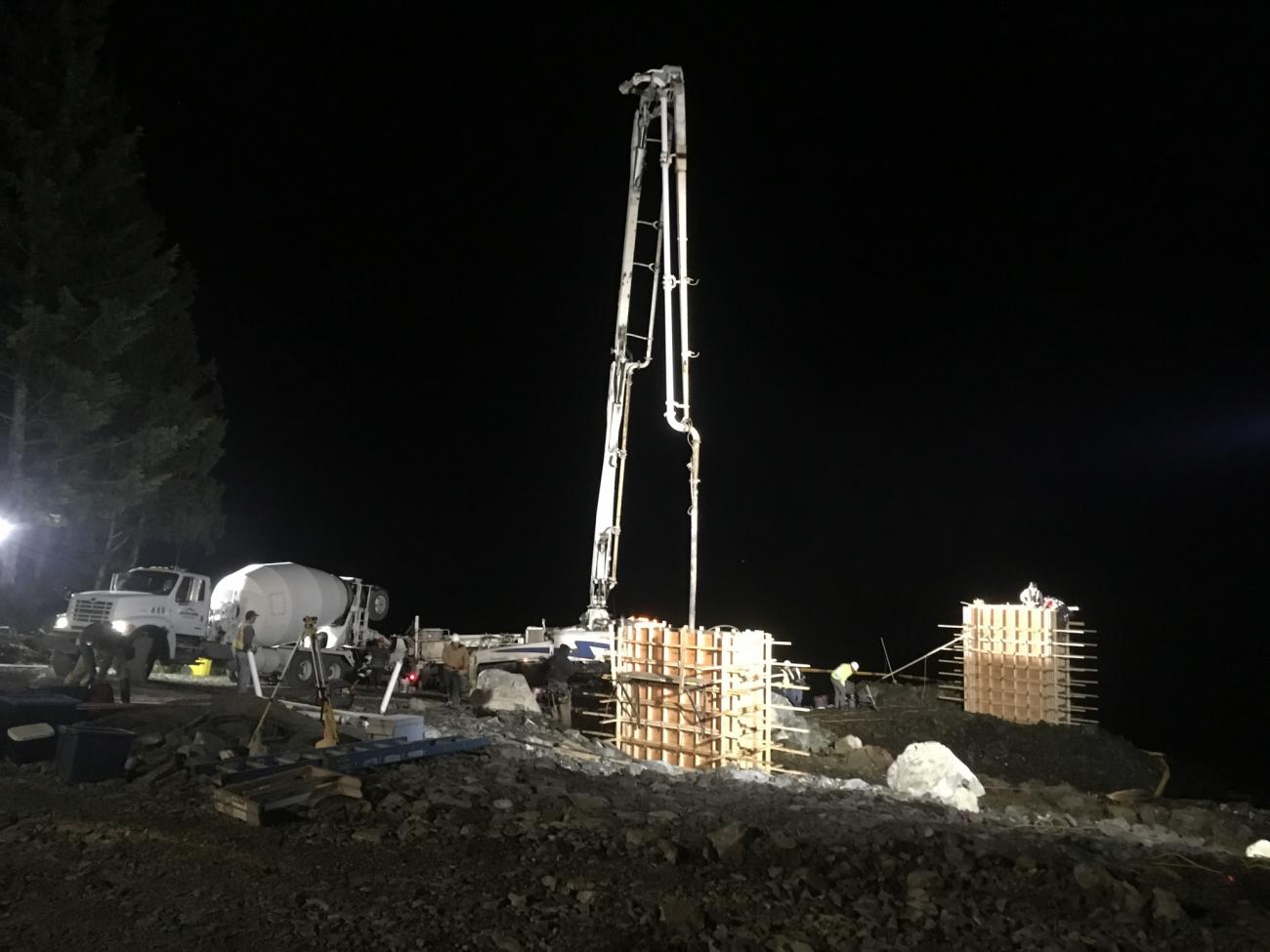 Winter evening concrete pour Winter evening concrete pour